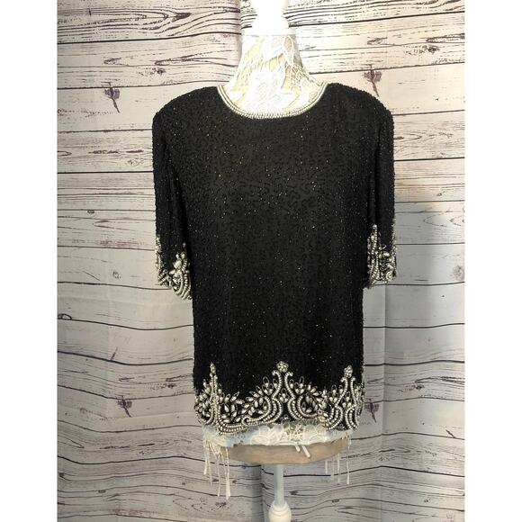 Laurence Kazar vintage beaded, sequins & pearl top size large - Picture 2 of 11